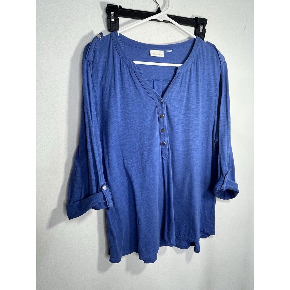 Chicos Womens 2 L 3/4 Sky Blue Button Down Front Top (12)